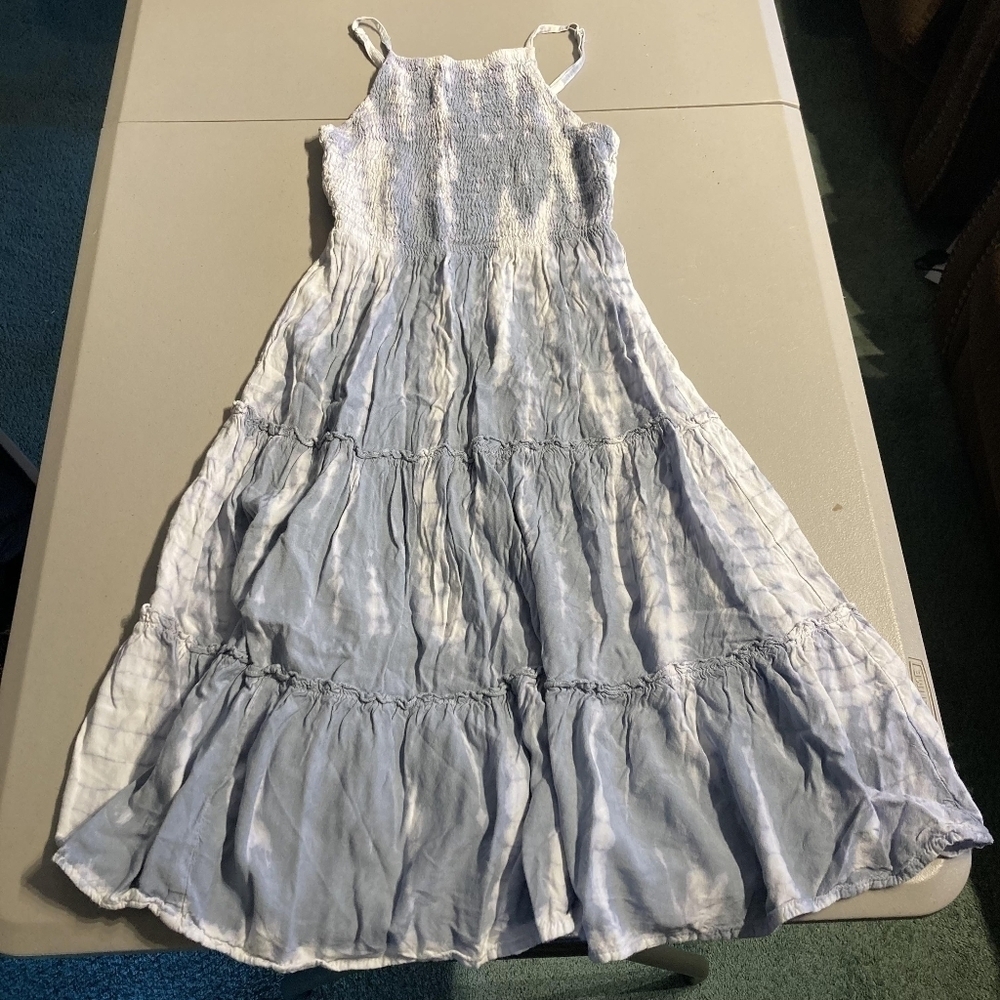 Sim and Sam Blue White Tie Dye Halter Tiered Dress Women's Small S Boho Bohemian
